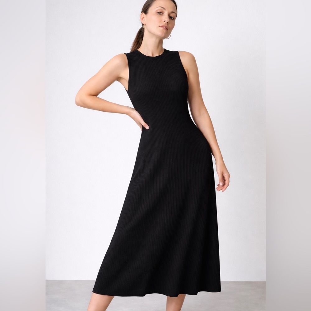 Uniqlo Cotton Blend Knit Sleeveless Dress Black Size M Fit Flare Ribbed